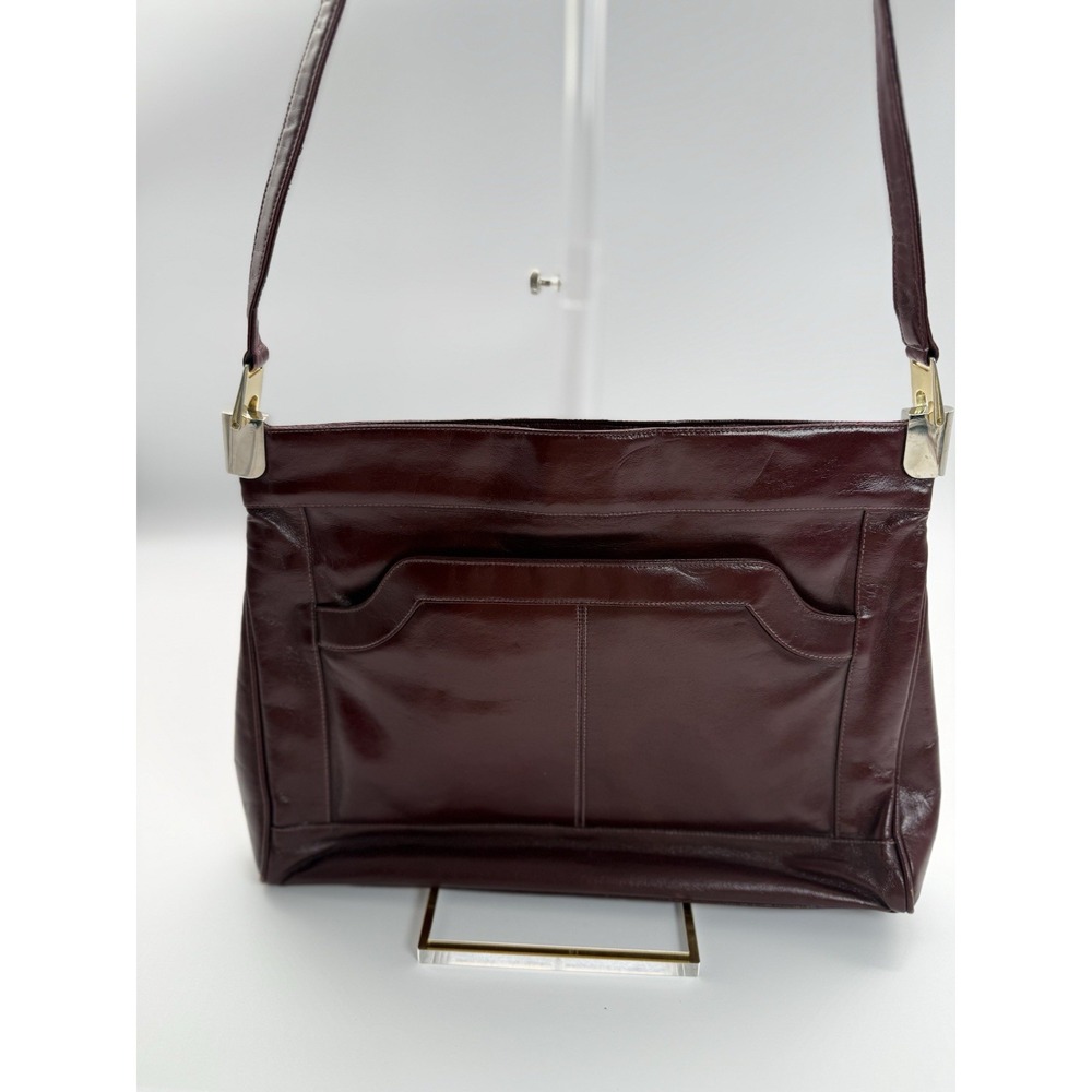 Vintage Lou Taylor burgundy Leather‎ Purse with Built in Swivel Mirror Italy